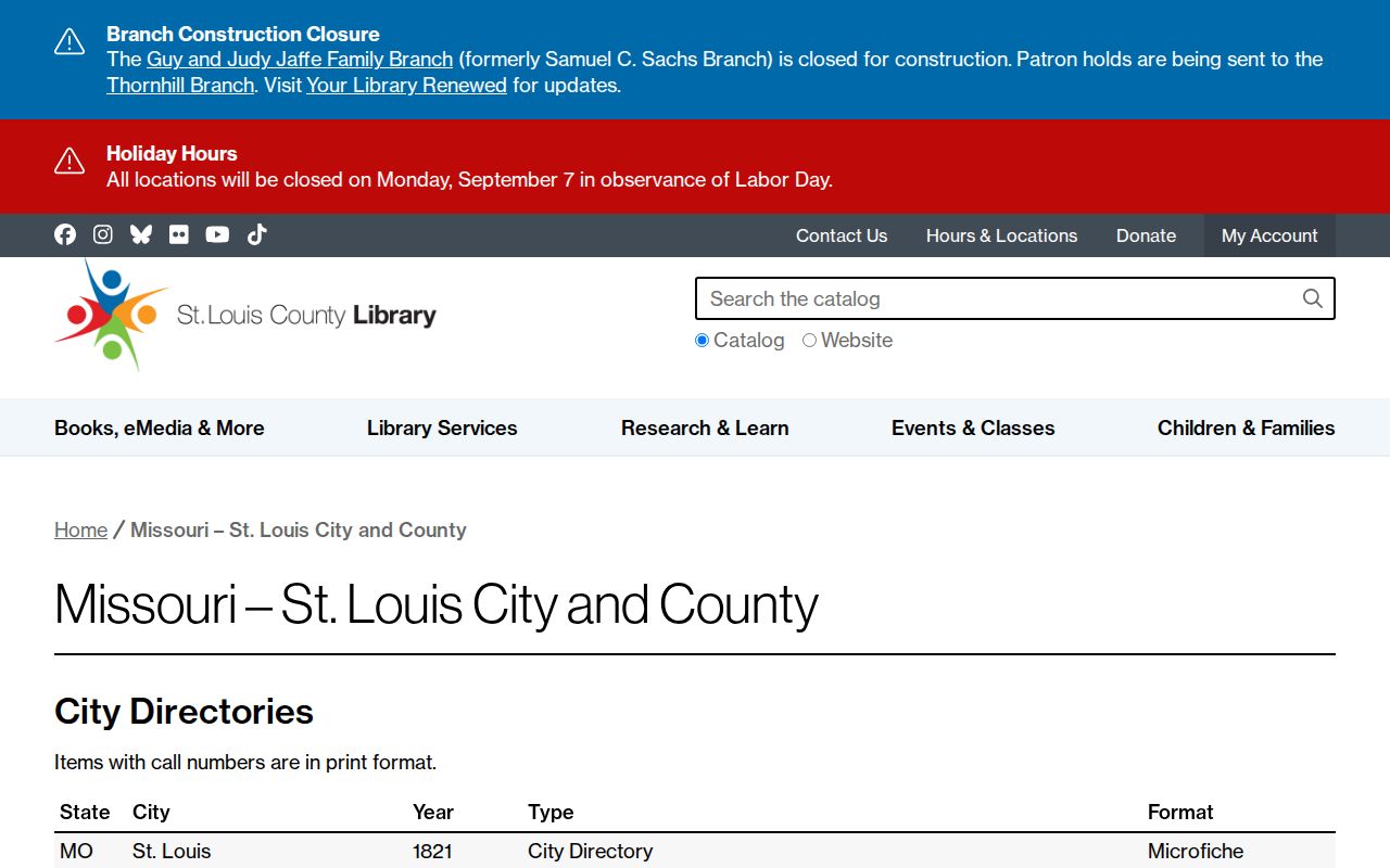 Ballwin previous residents St. Louis County directory holdings