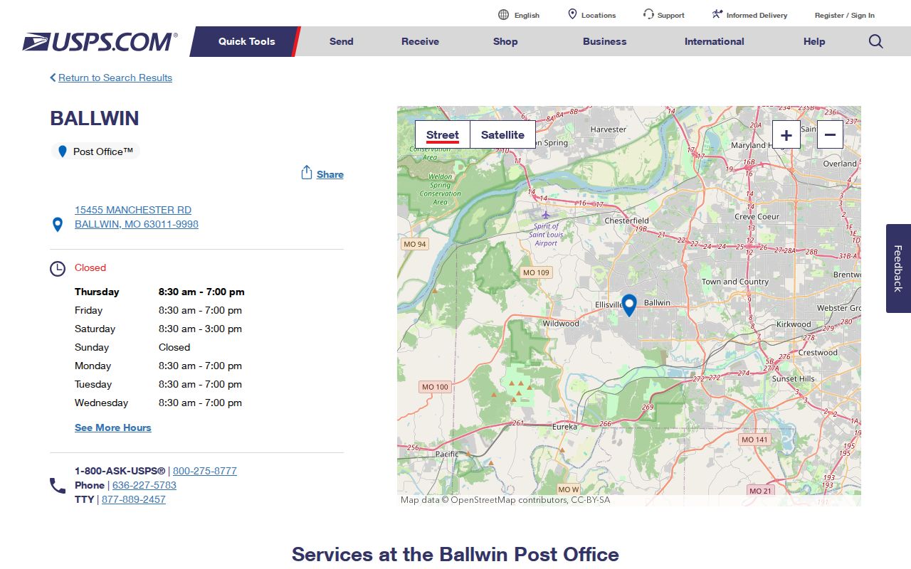 Ballwin ZIP code USPS Main Post Office listing