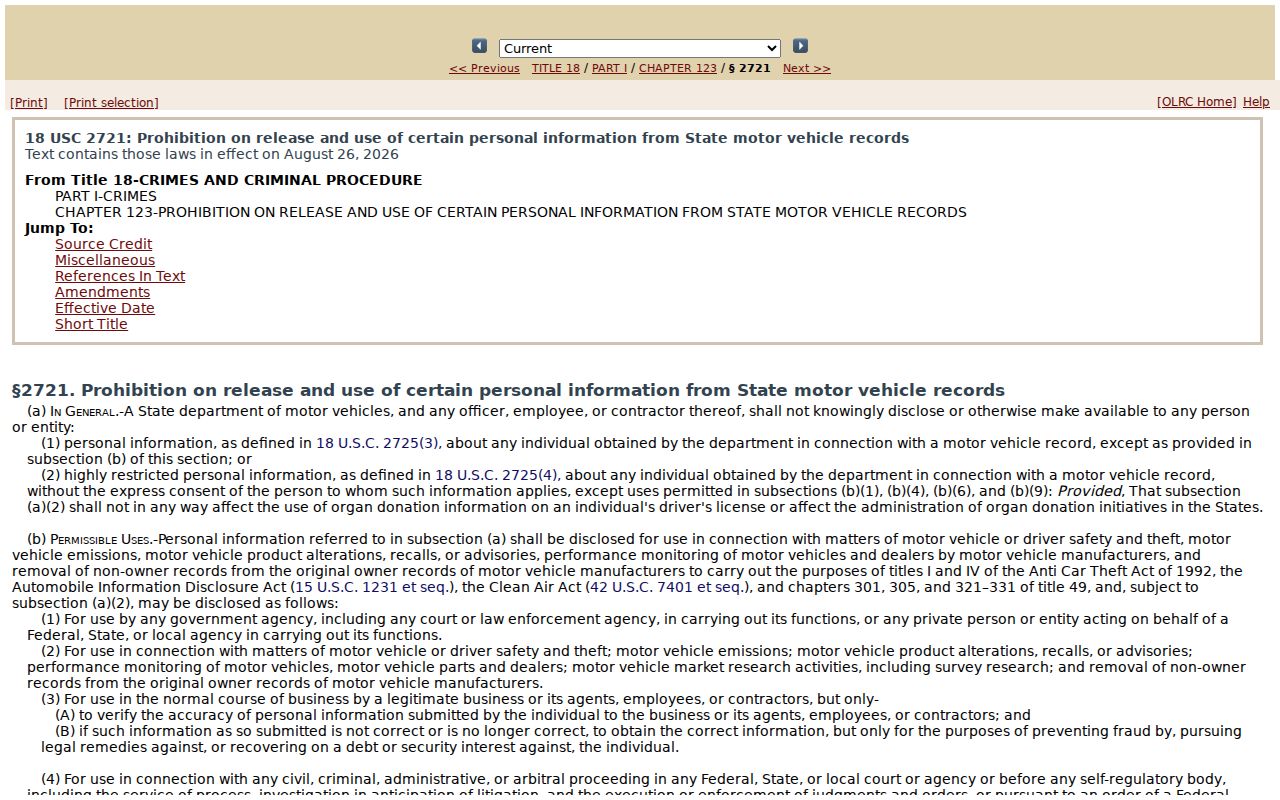 Ballwin street directory Driver's Privacy Protection Act limit