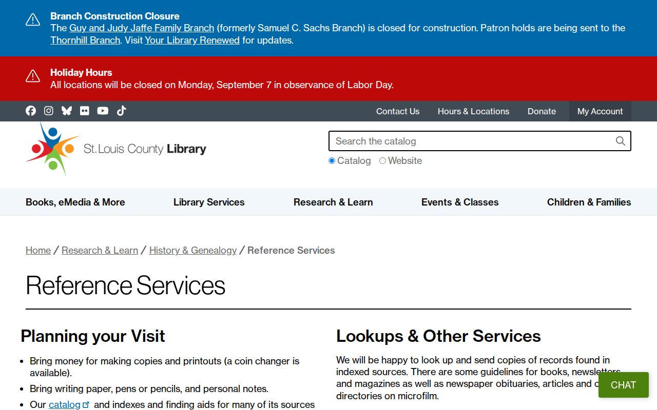 Ballwin directory reference service at the Emerson History and Genealogy Center